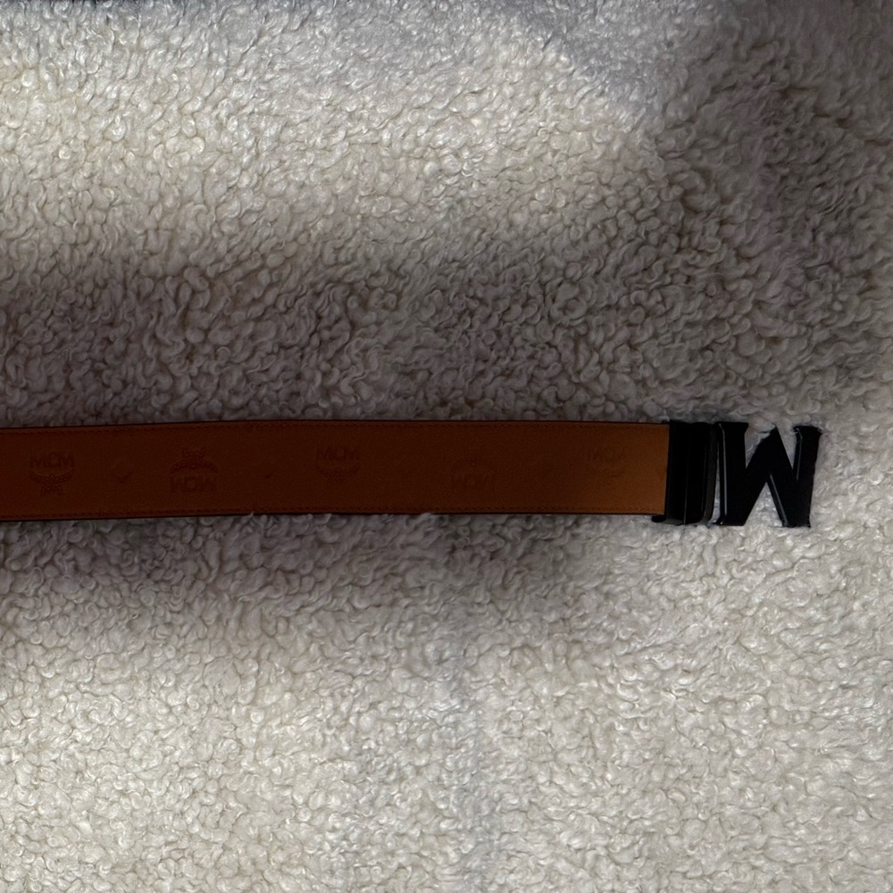 MCM Black Leather Belt with Iconic W Buckle